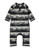 Fleming Car Stripes Jersey Coverall, Black/White, Size 3-12 Months