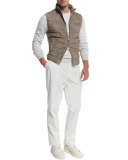 Suede Full-Zip Quilted Vest, Gray