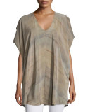 Short-Sleeve Grove-Print Silk Tunic, Mocha