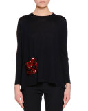 Long-Sleeve Sequined-Pocket Tunic, Navy