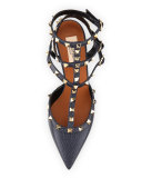 Rockstud Leather Mid-Heel Pump, Deep Denim