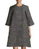 Elbow-Sleeve Jacquard Topper, Gray