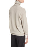 Striped-Trim Turtleneck Cashmere Sweater, Seasalt