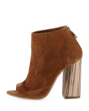 Donetta Peep-Toe Suede Bootie, Cognac