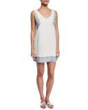 Embellished-Embroidery Linen Shift Dress
