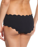 Spring Scalloped Boy-Cut Bikini Swim Bottom, Black