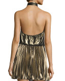 Metallic Tie-Front Halter Top, Gold