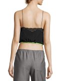 Lace-Trim Cropped Camisole with Drawstring Waist, Nocturnal Black