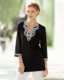 3/4-Sleeve Embroidered Tunic, Petite 