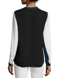 Layne Long-Sleeve Colorblocked Silk Blouse, Antique