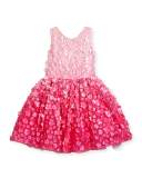 Sleeveless 3D Floral Tulle Dress, Pink, Size 7-16