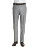 Parker Flat-Front Wool Trousers, Light Gray