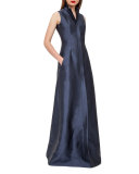 Sleeveless Shantung Gown w/Back A-Cutout