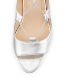 Dani Open-Toe Leather Ballerina Flat, Silver