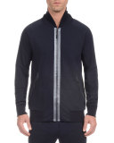 Regimen Contrast-Placket Bomber Jacket, Navy Blazer