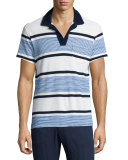 Terry Towel Striped Short-Sleeve Polo Shirt