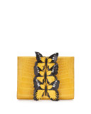 Butterfly Crocodile Small Clutch Bag, Yellow/Multi