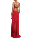 Strapless Pleated Cutout Gown, Deep Red