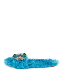 Crystal Faux-Shearling Slide Sandal, Turchese