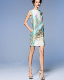 Sleeveless Fil Coupe Sheath Dress, Aqua/Taupe