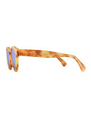 Leonard Mirrored Round Sunglasses, Blonde Havana/Green