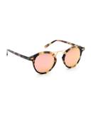 St. Louis Round Mirrored Sunglasses, Rose/Brown Tortoise