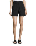 Flare-Leg High-Waist Shorts, Black
