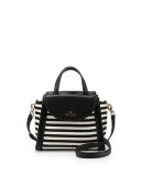 small adrien leather-trim cobbile hill striped bag, black/cream