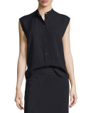 Sleeveless Back-Knot Poplin Shirt, Black