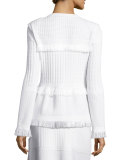 Illusion Grid Knit Jewel-Neck Jacket, White