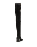 Mesh Chunky-Heel Over-The-Knee Boot, Black
