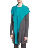 Reversible Waterfall-Drape Colorblock Sweater, Flint Melange/Peacock