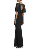 Grace Lace-Bodice Mermaid Gown, Black