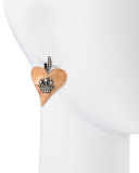 Hammered Pink Gold Heart Earrings with Diamond Crowns