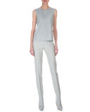 Stretch Flannel Pleated Slim Pants, Gravel