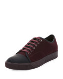 Matte Cap-Toe Suede Low-Top Sneaker, Burgundy