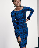 Darsey Geometric-Print Cocktail Dress, Cobalt/Black