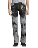 Faded Paint-Splatter Denim Jeans, White/Black