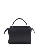 DOTCOM Medium Leather Satchel Bag, Black/Royal Blue