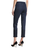 Lace-Hem Skinny Ankle Jeans, Dark Blue