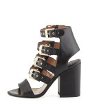 Kloe Leather Buckle Cage Sandal, Black