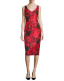 Sleeveless Jacquard Cocktail Dress, Red/Black