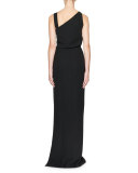 Sleeveless Blouson Side-Slit Gown, Black