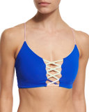 Landscape Reversible Lace-Up Swim Top, Teal