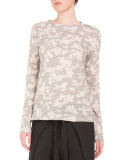 Floral Long-Sleeve Crewneck Tee, Ecru/Black Floral