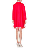 Long-Sleeve Silk Topper Coat, Blush Red