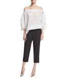 Polka-Dot Off-the-Shoulder Top, Black/White