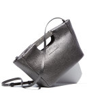 Small Metallic Tote Bag w/Shoulder Strap, Graphite
