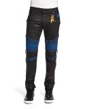 Racer Contrast-Panel Coated Moto Jeans, Black