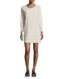 The Painter Long-Sleeve T-Shirt Dress, Cream Duet Stripe